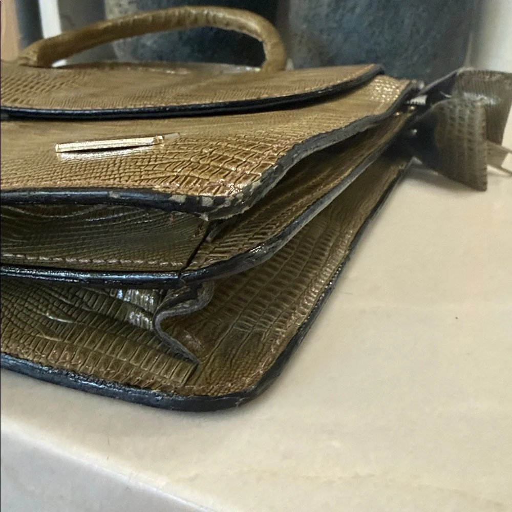 Vintage Mido Top Handle Handbag 1950s 1960s Reptile Embossed Taupe Structured